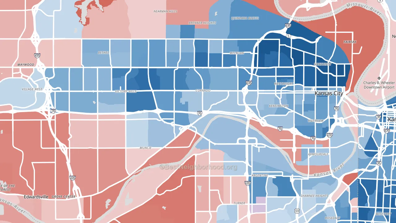 Wyandotte County, KS block-group political-lean map