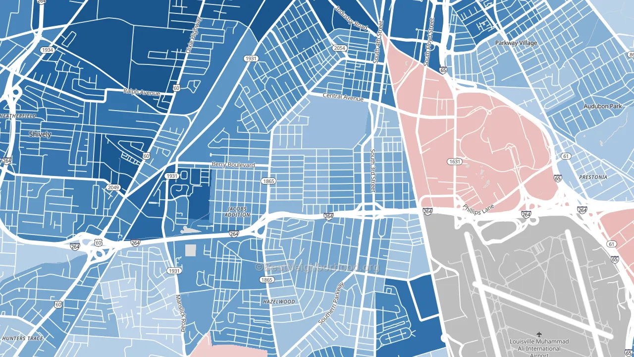 Wyandotte, Louisville, KY block-group political-lean map