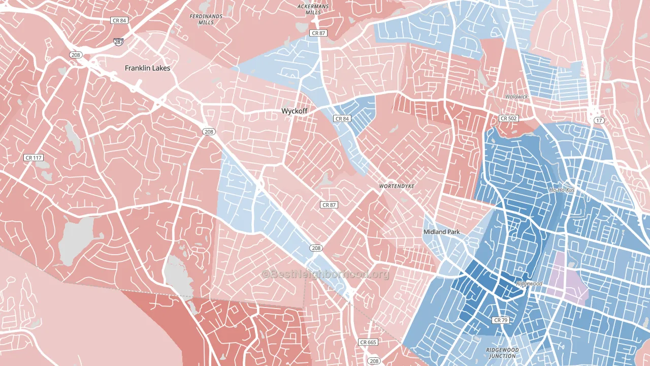 Wyckoff, NJ block-group political-lean map