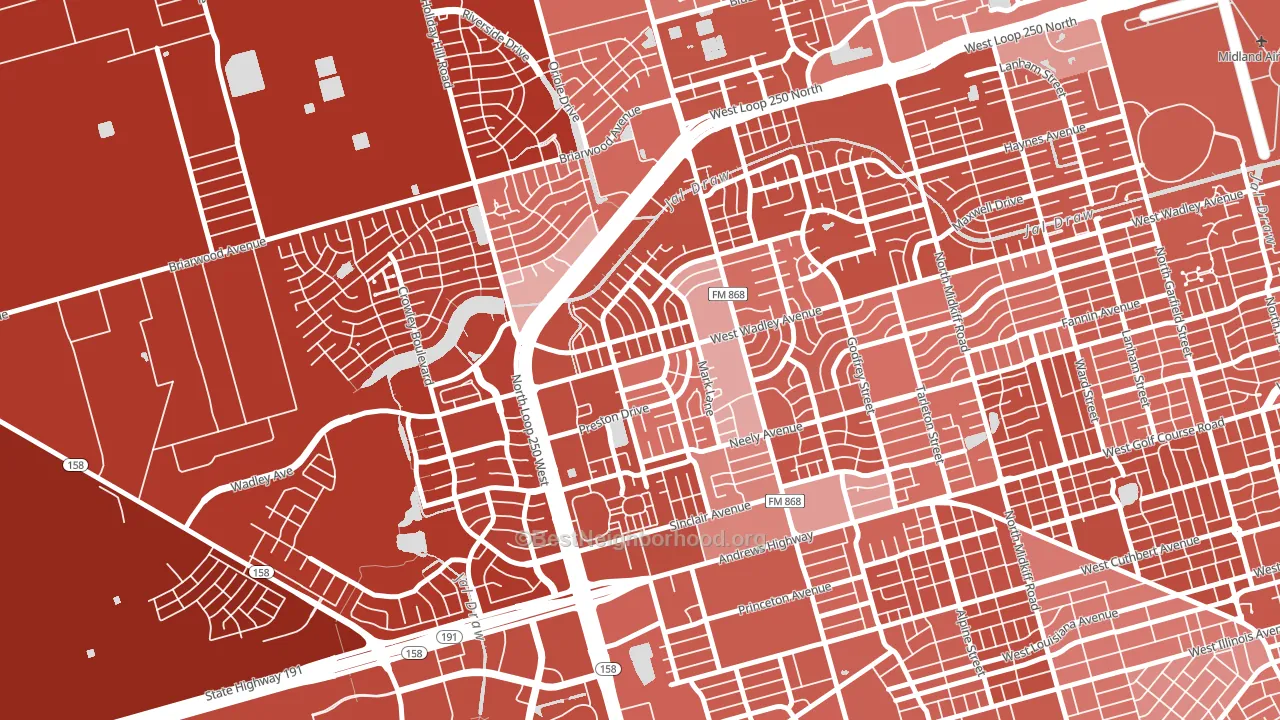 Wydewood Estates, Midland, TX block-group political-lean map