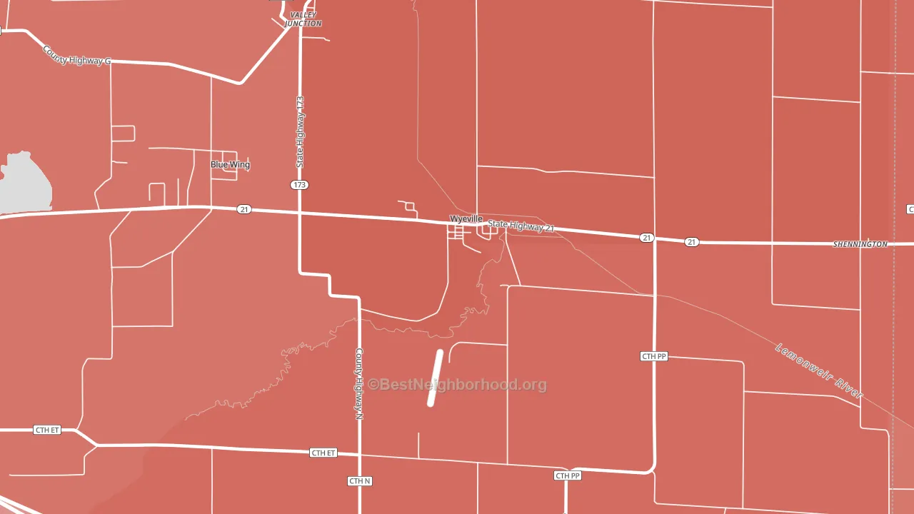 Wyeville, WI block-group political-lean map