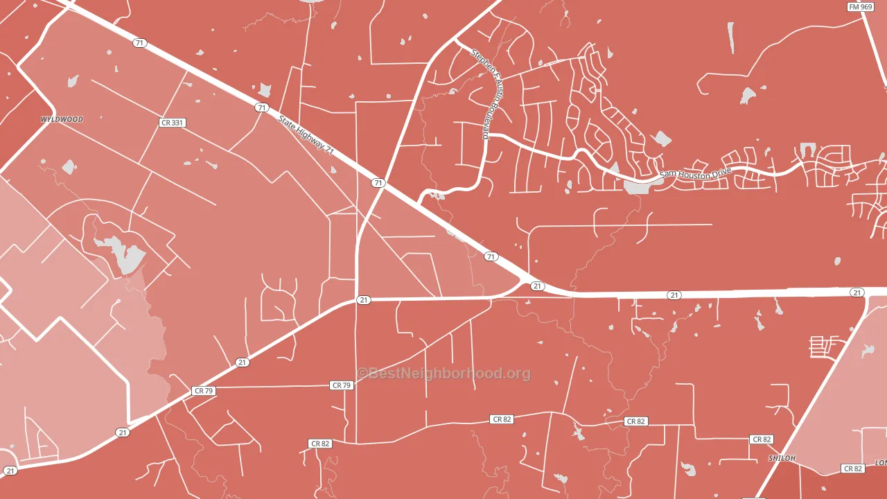 Wyldwood, TX block-group political-lean map