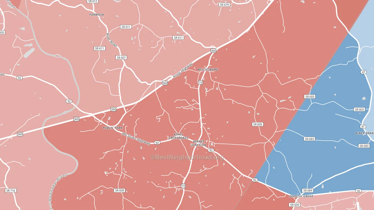 Wylliesburg, VA block-group political-lean map