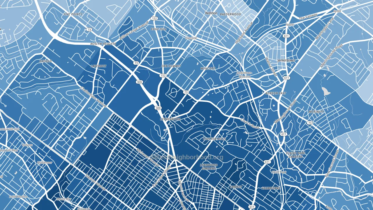 Wyncote, PA block-group political-lean map