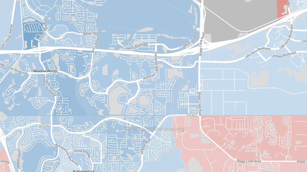 Wyndham Lakes Estates, Meadow Woods, FL block-group political-lean map