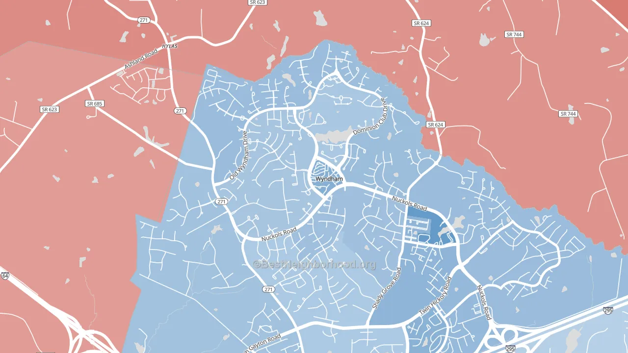 Wyndham, VA block-group political-lean map