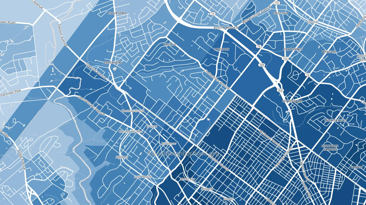 Wyndmoor, Glenside, PA block-group political-lean map