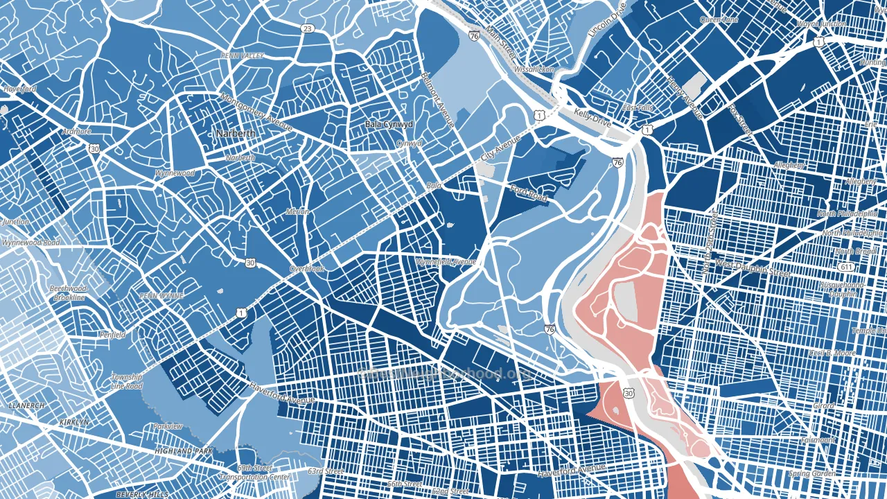 Wynnefield, Philadelphia, PA block-group political-lean map