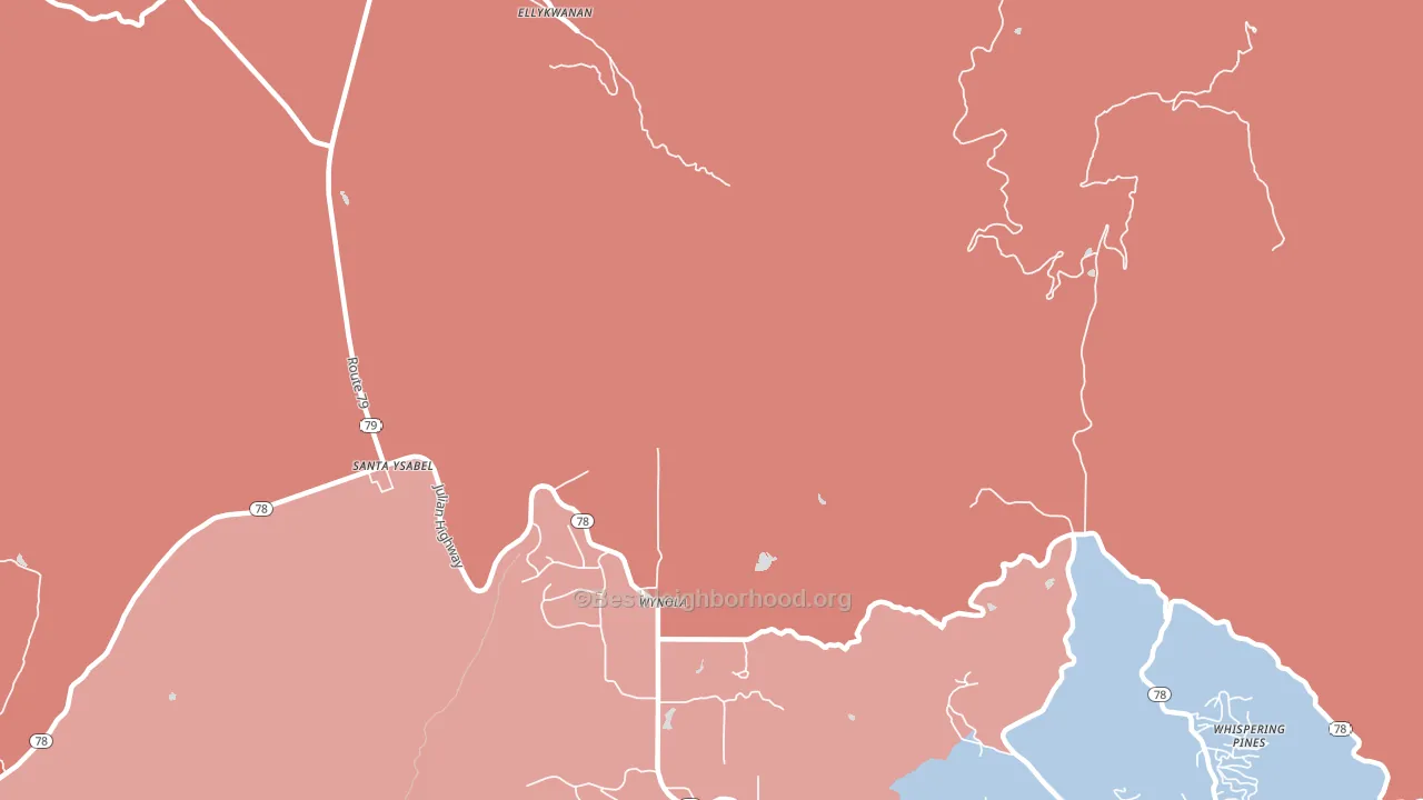 Wynola, CA block-group political-lean map