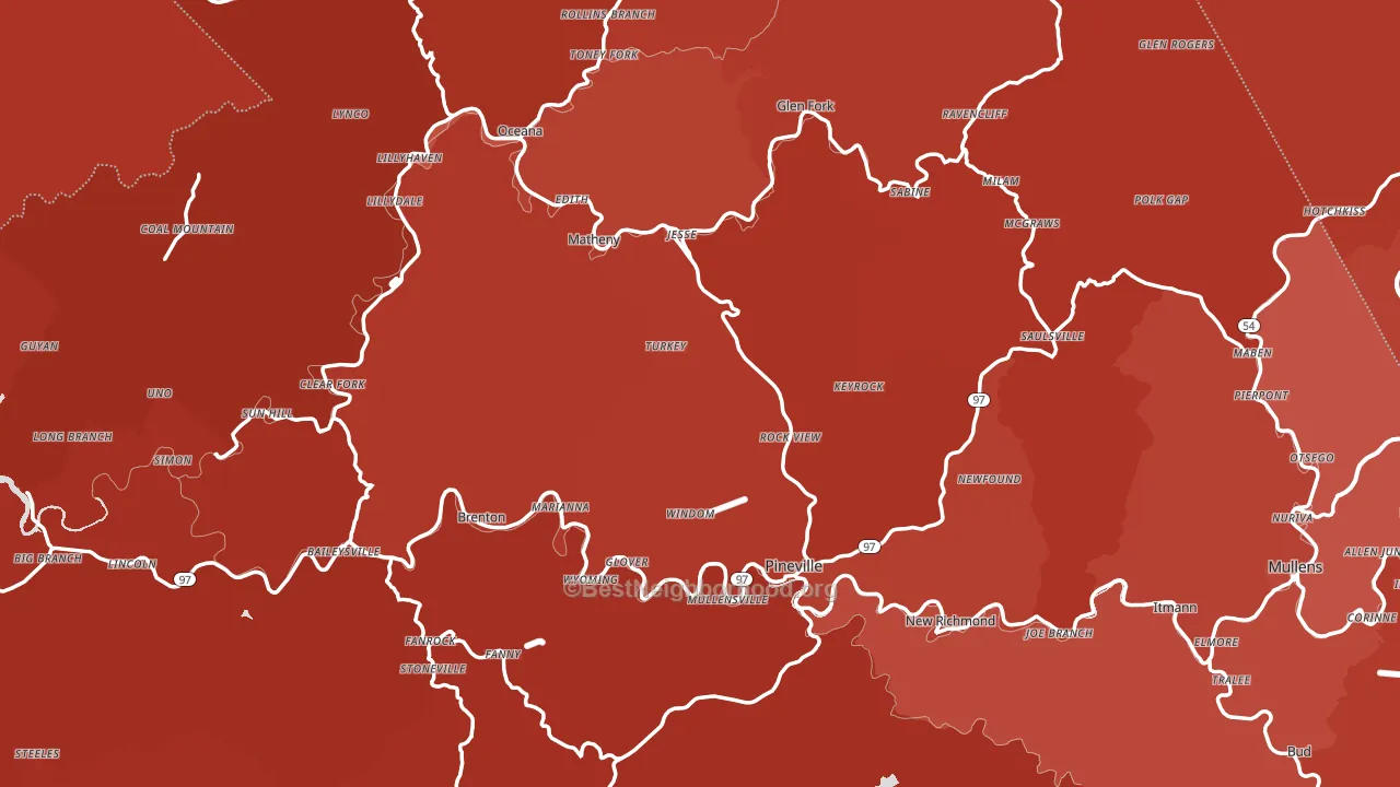 Wyoming County, WV block-group political-lean map