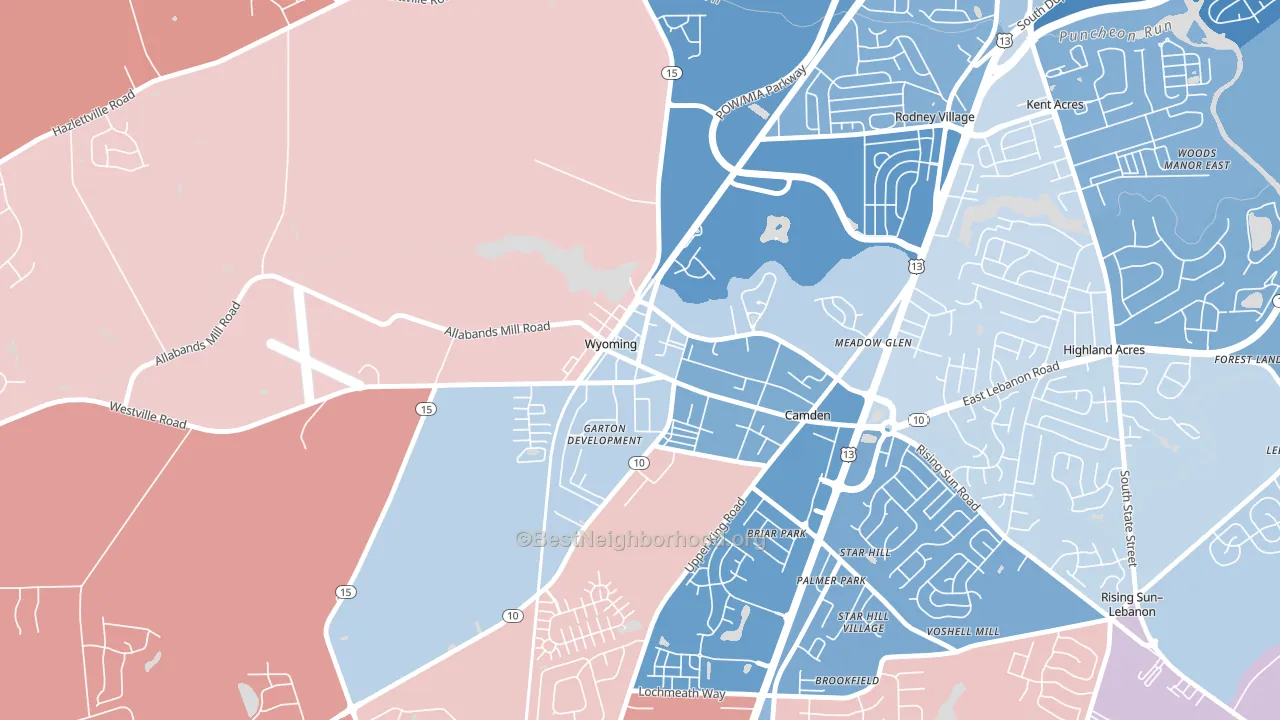 Wyoming, DE block-group political-lean map