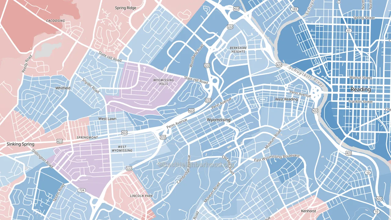 Wyomissing, PA block-group political-lean map