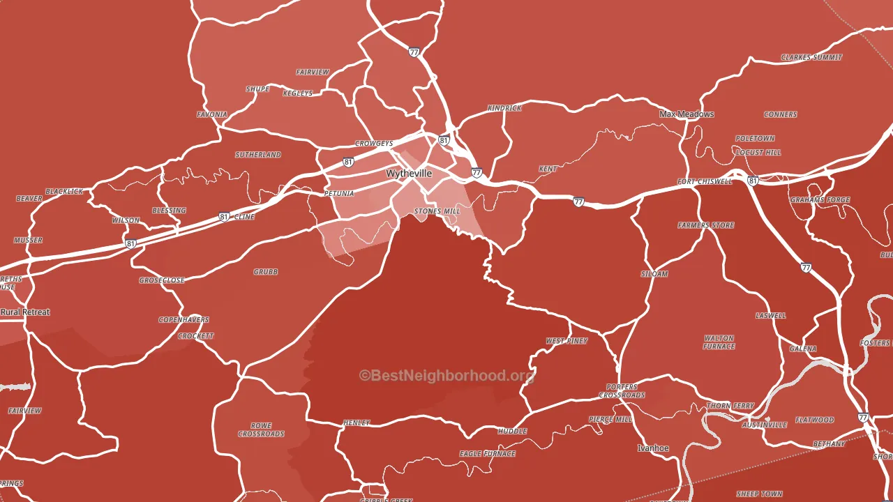Wythe County, VA block-group political-lean map