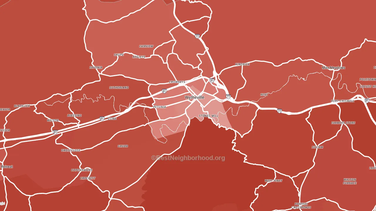 Wytheville, VA block-group political-lean map