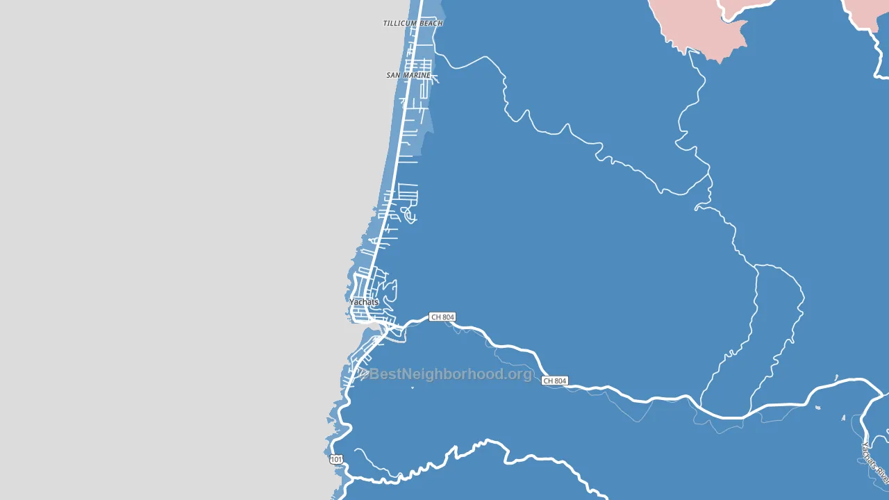 Yachats, OR block-group political-lean map