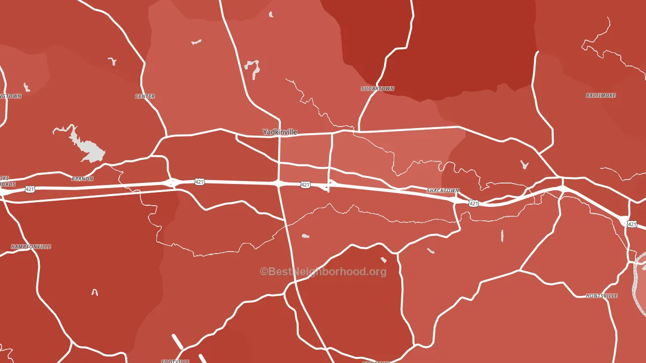 Yadkinville, NC block-group political-lean map