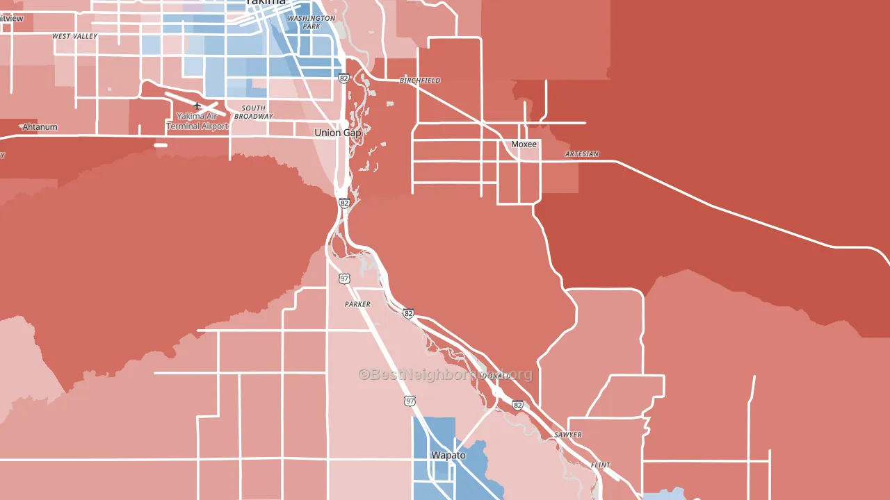 Yakima County, WA block-group political-lean map