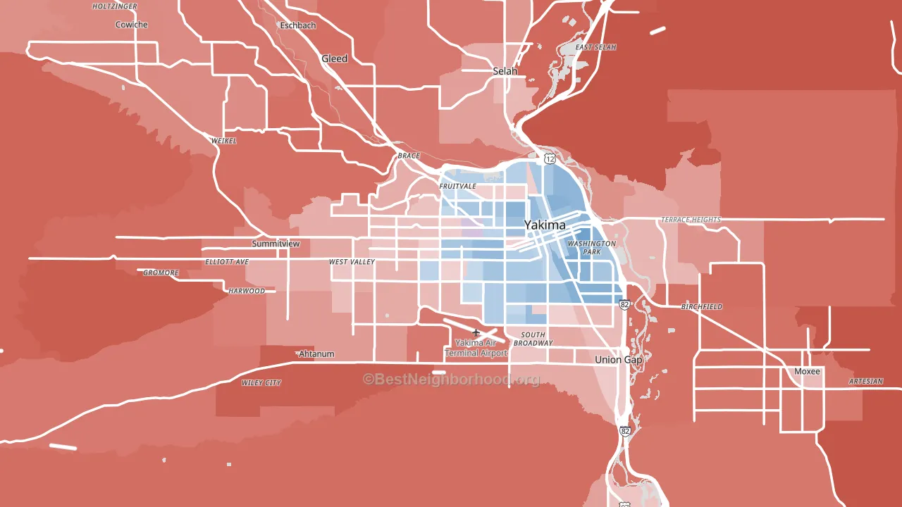 Yakima, WA block-group political-lean map