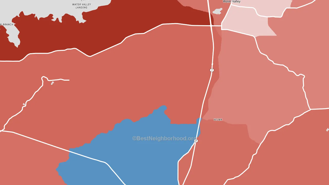 Yalobusha County, MS block-group political-lean map