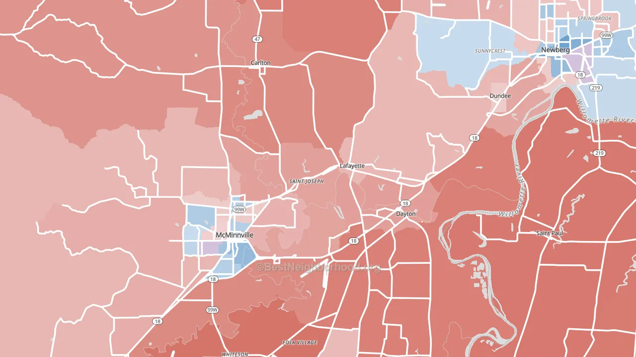 Yamhill County, OR block-group political-lean map