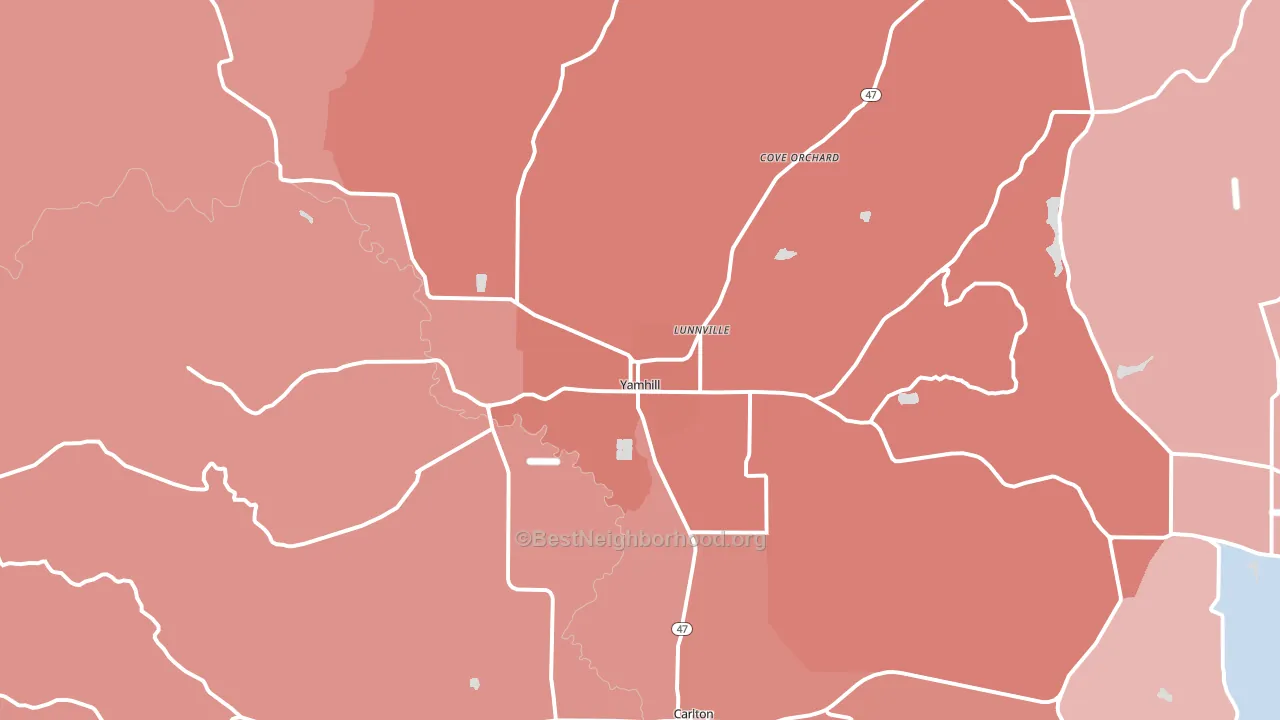 Yamhill, OR block-group political-lean map