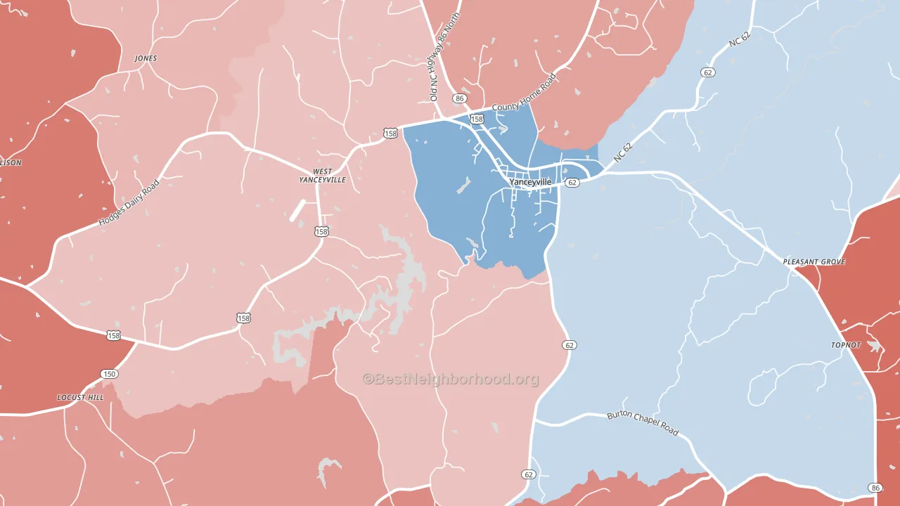 Yanceyville, NC block-group political-lean map