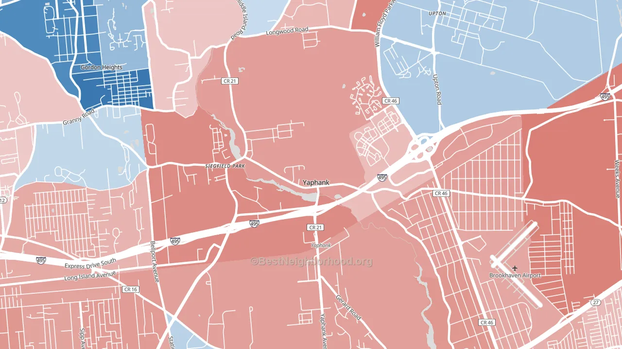 Yaphank, NY block-group political-lean map
