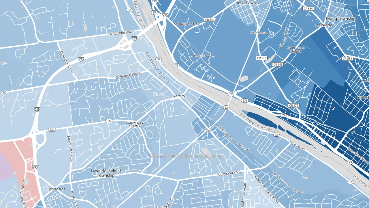 Yardley, PA block-group political-lean map