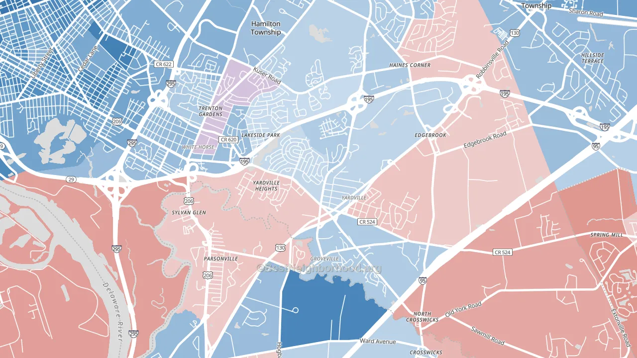 Yardville, NJ block-group political-lean map
