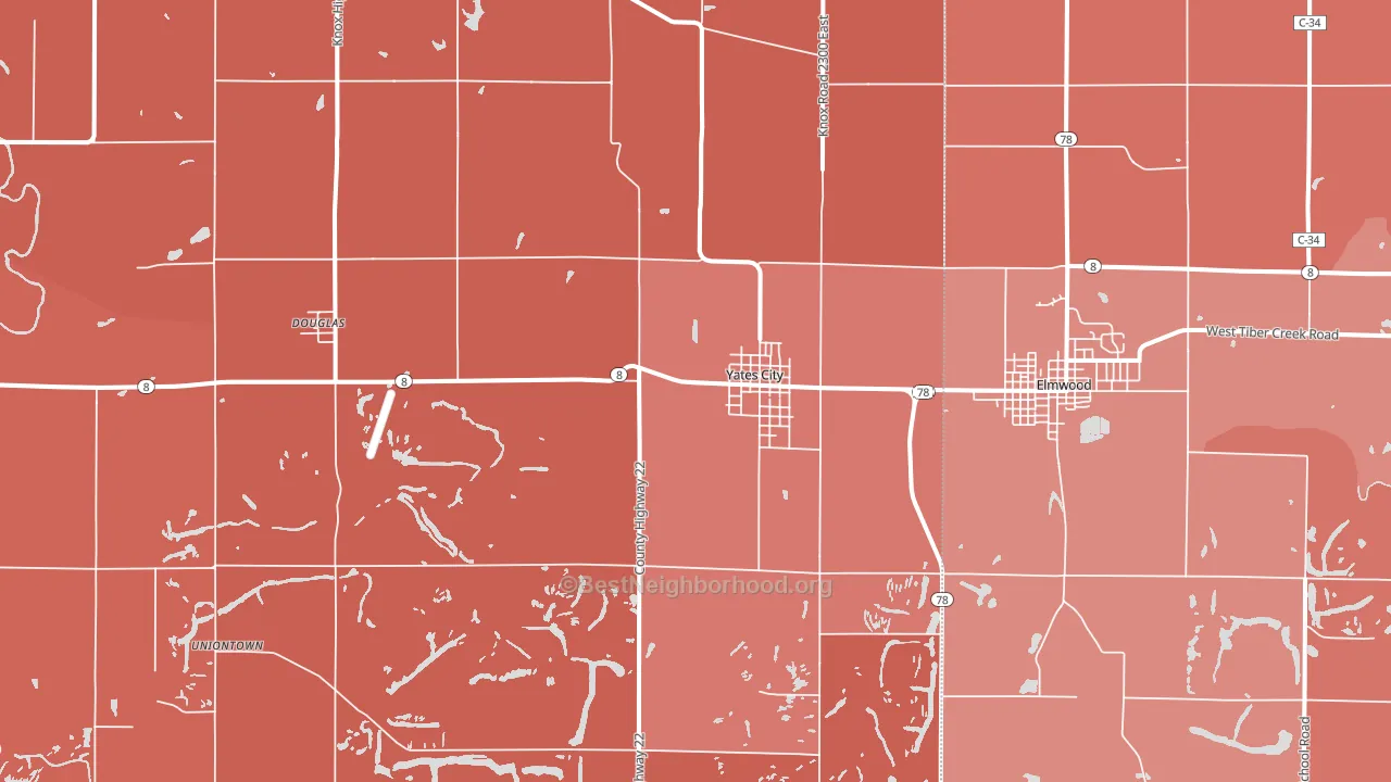 Yates City, IL block-group political-lean map