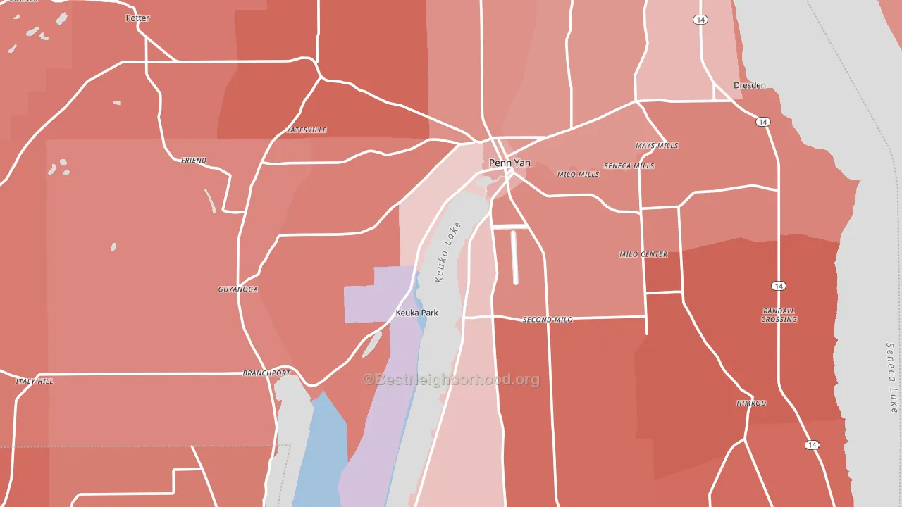 Yates County, NY block-group political-lean map