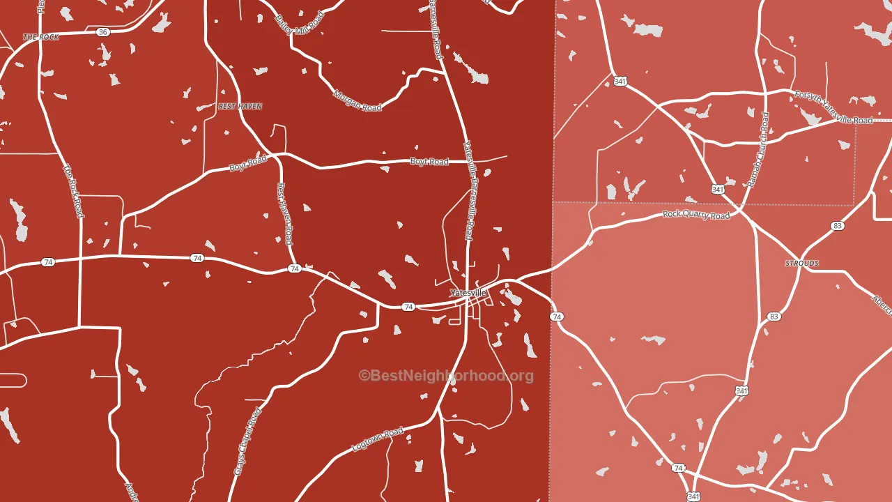 Yatesville, GA block-group political-lean map