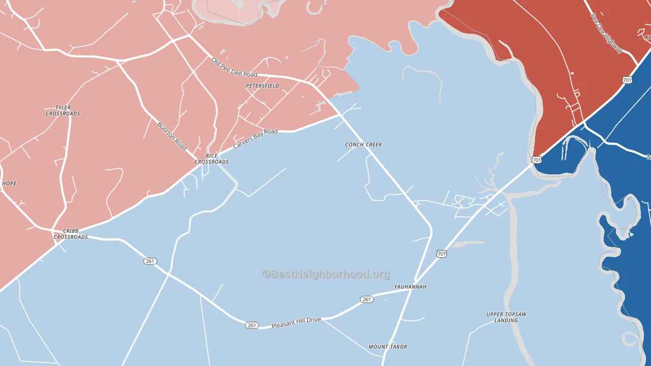 Yauhannah, SC block-group political-lean map