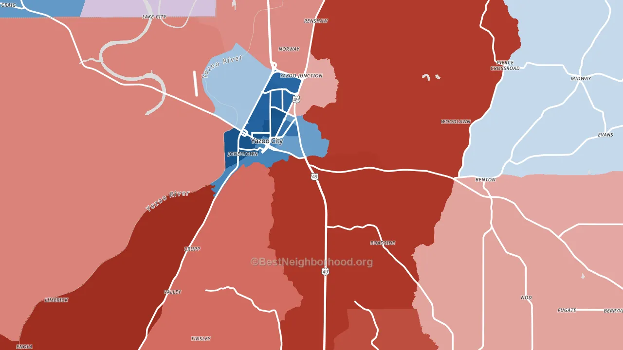 Yazoo County, MS block-group political-lean map