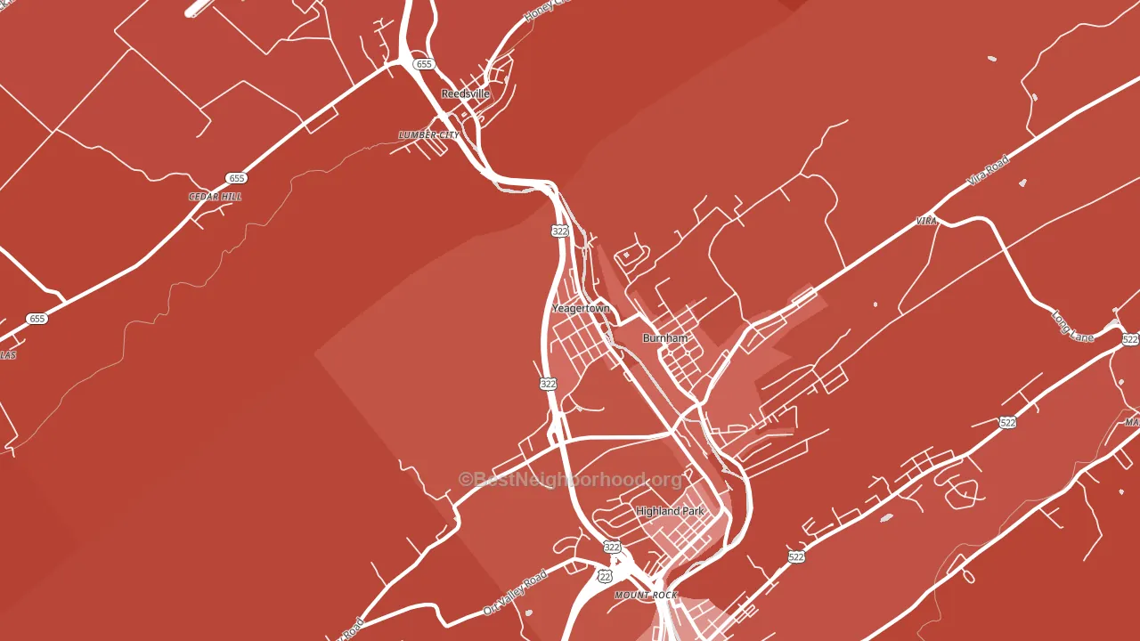 Yeagertown, PA block-group political-lean map