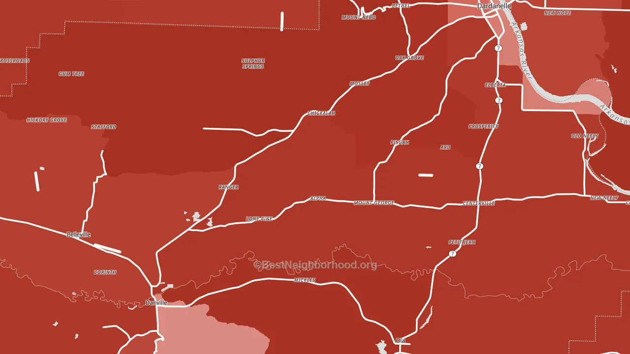 Yell County, AR block-group political-lean map