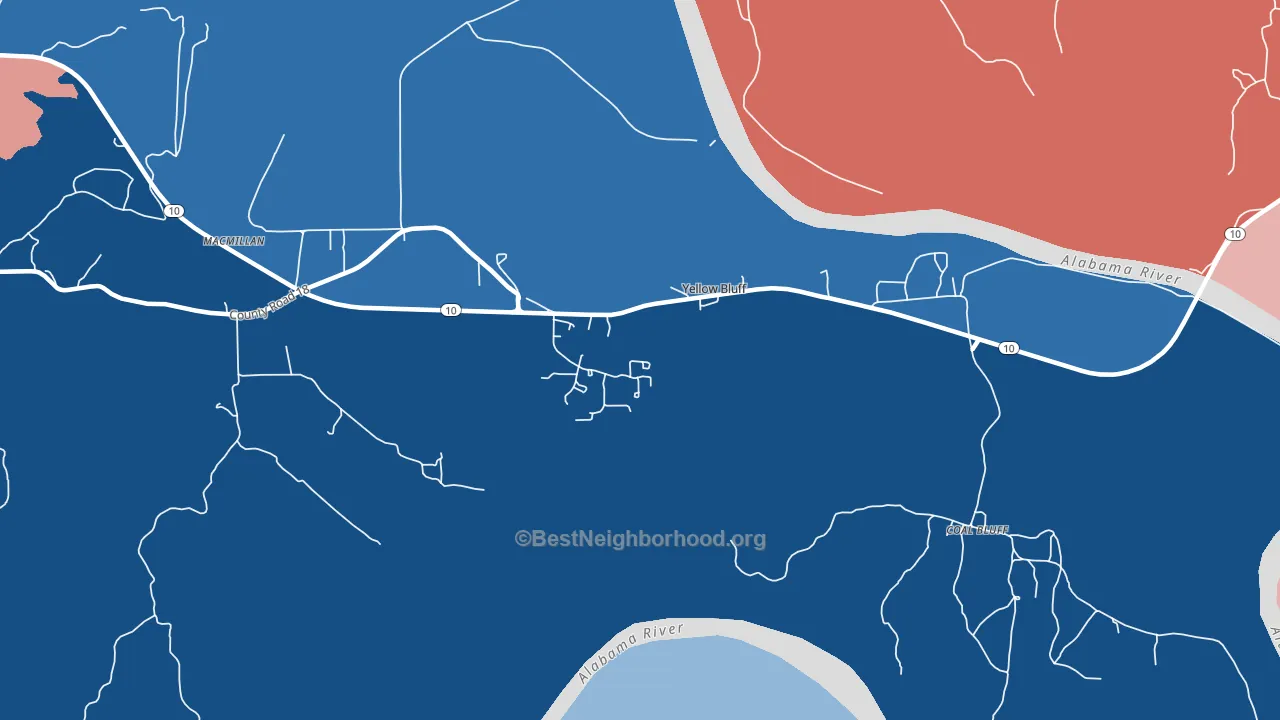 Yellow Bluff, AL block-group political-lean map
