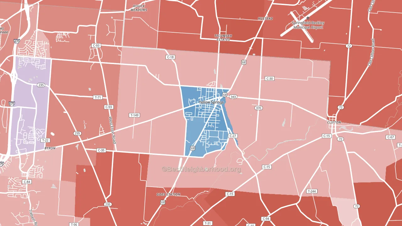 Yellow Springs, OH block-group political-lean map