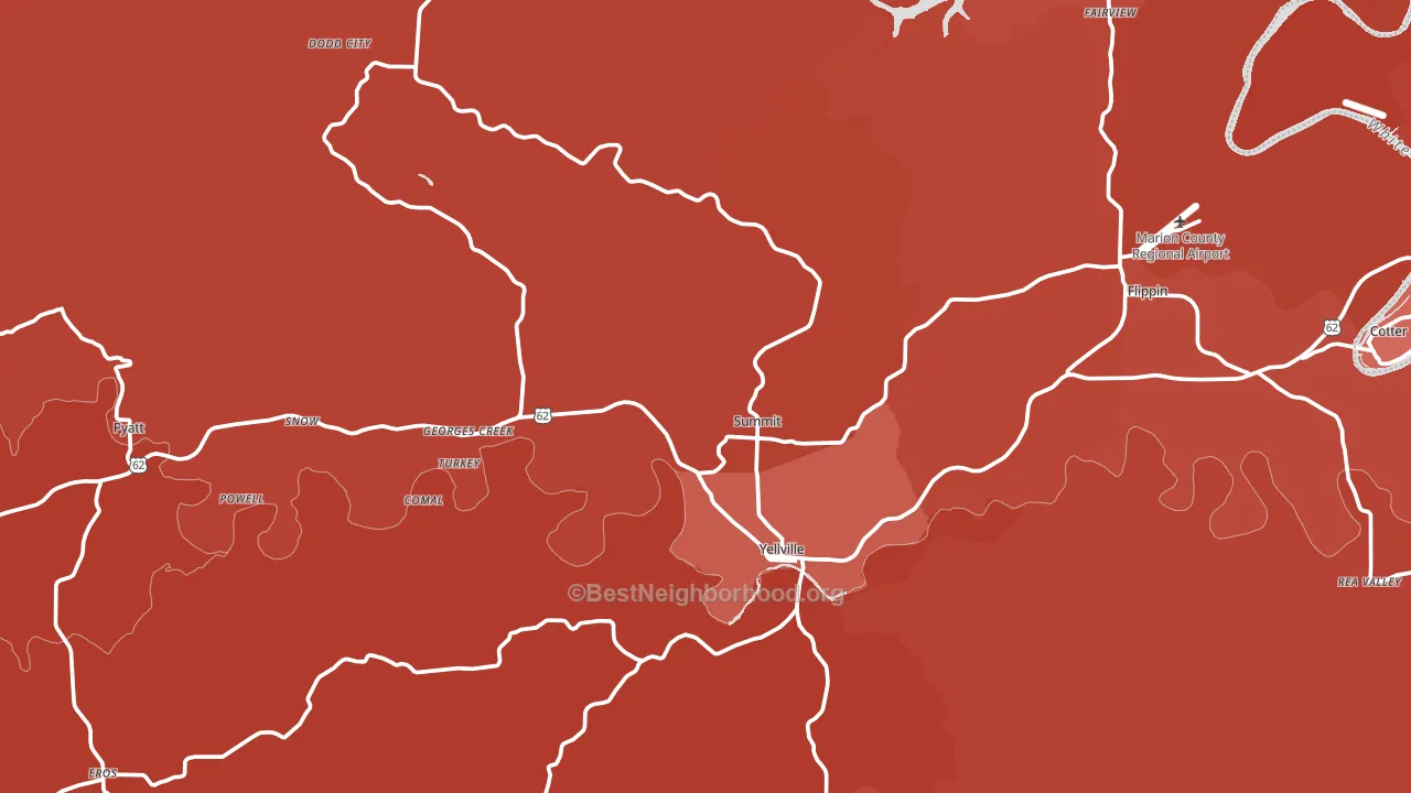 Yellville, AR block-group political-lean map