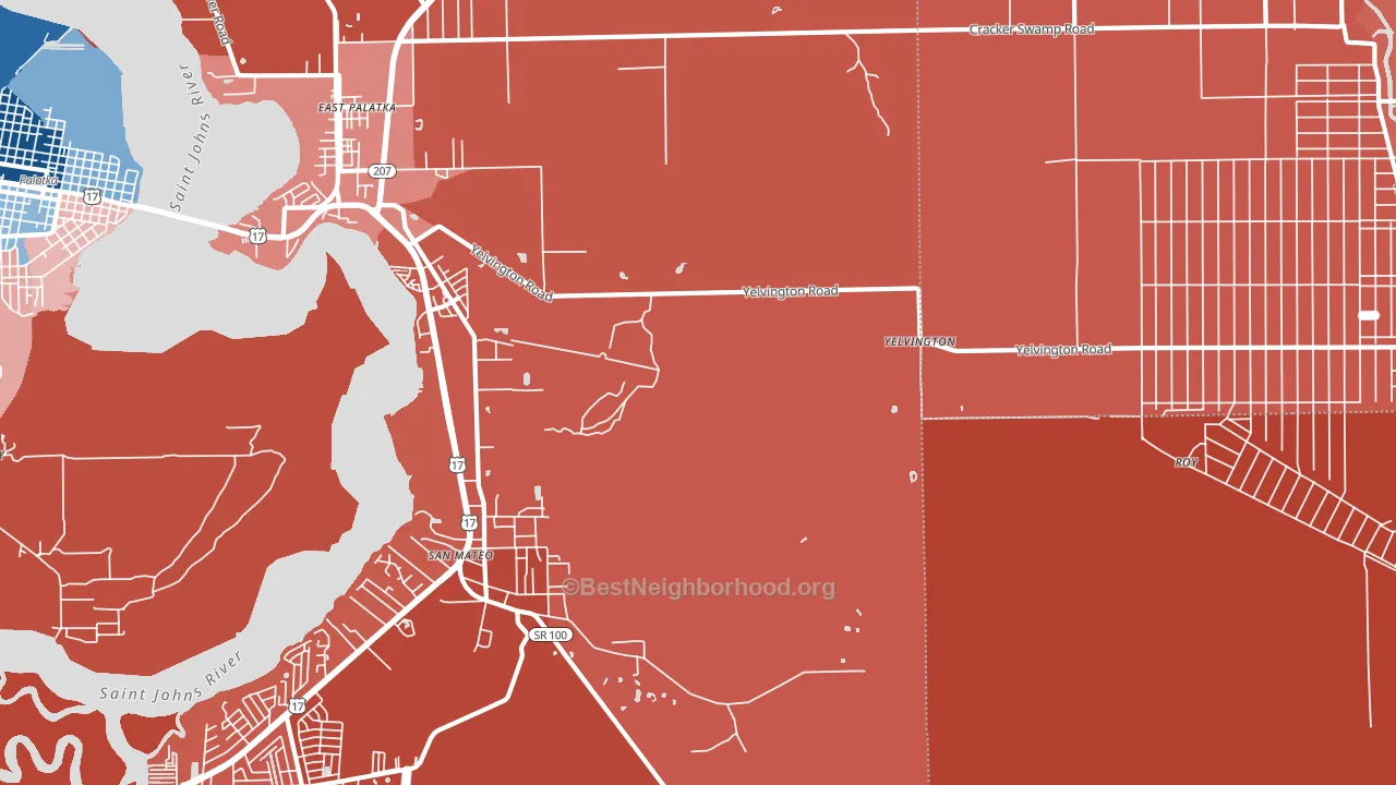 Yelvington, FL block-group political-lean map
