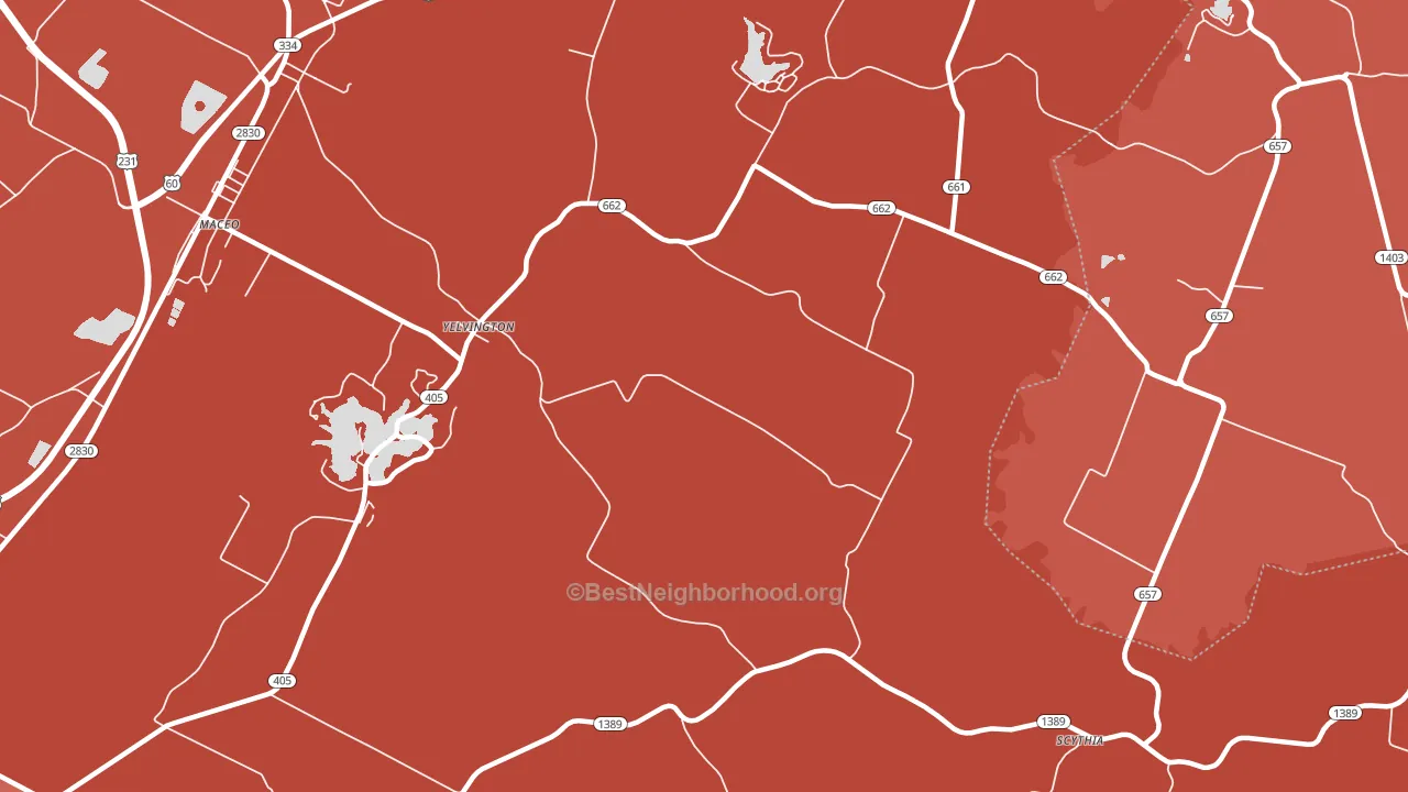 Yelvington, KY block-group political-lean map