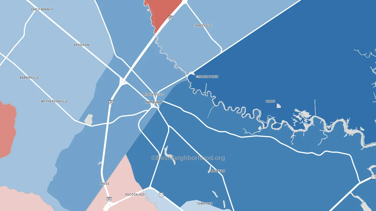 Yemassee, SC block-group political-lean map