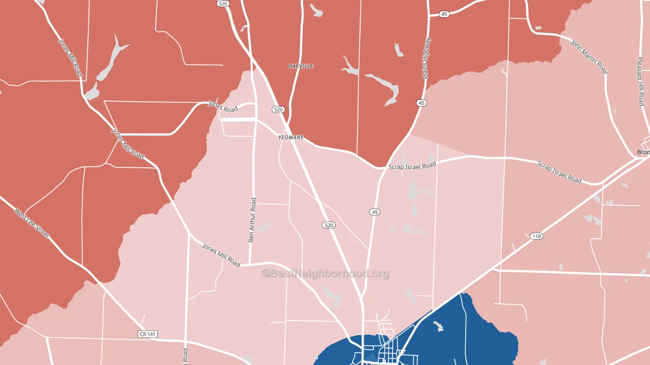 Yeomans, GA block-group political-lean map