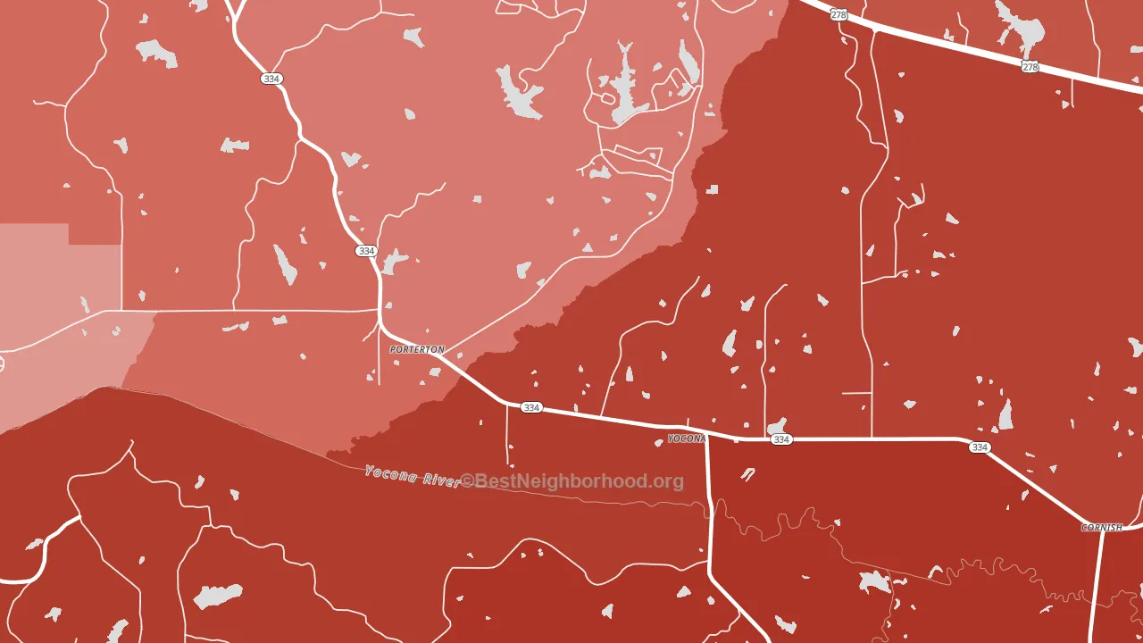 Yocona, MS block-group political-lean map