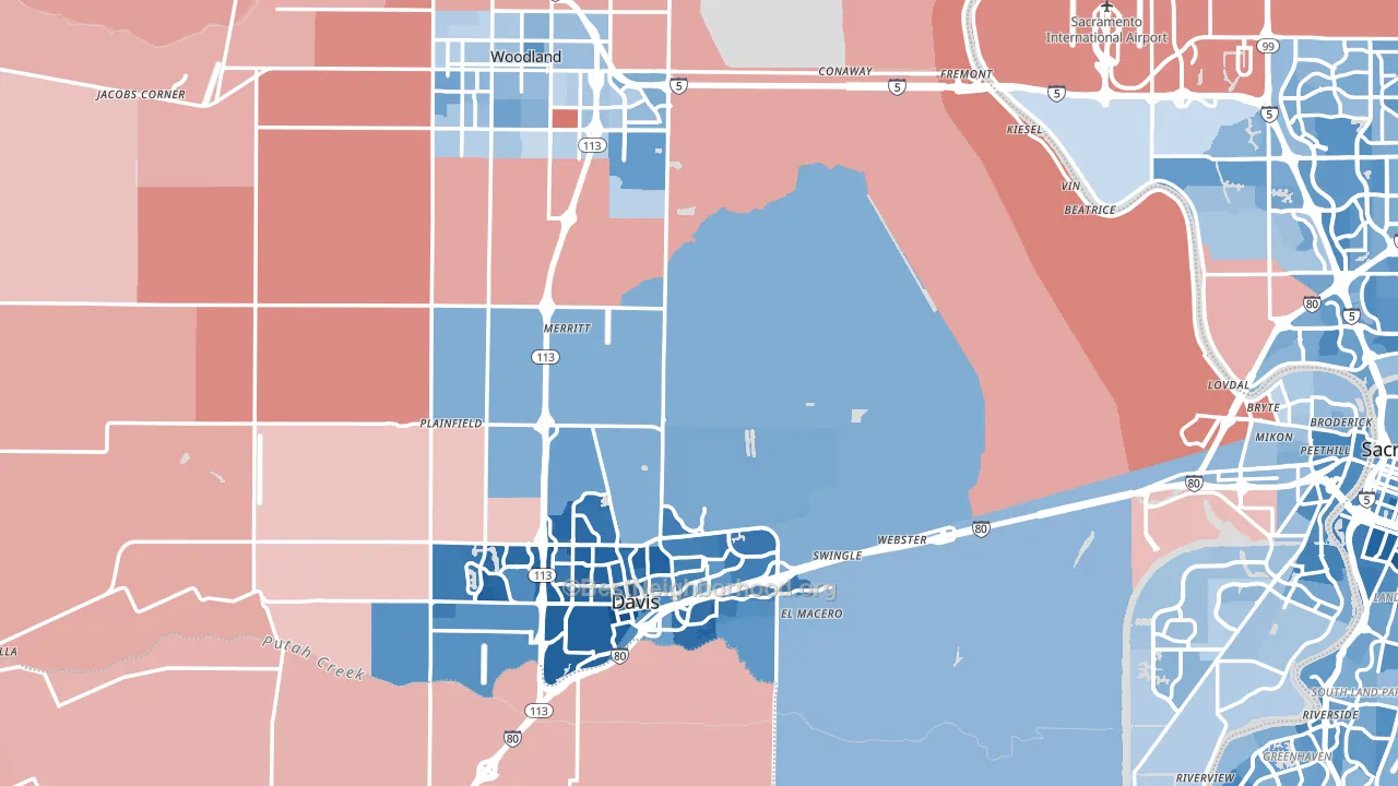 Yolo County, CA block-group political-lean map