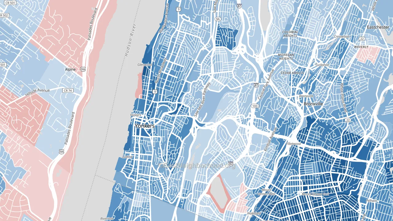Yonkers, NY block-group political-lean map
