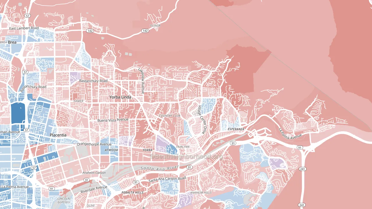 Yorba Linda, CA block-group political-lean map