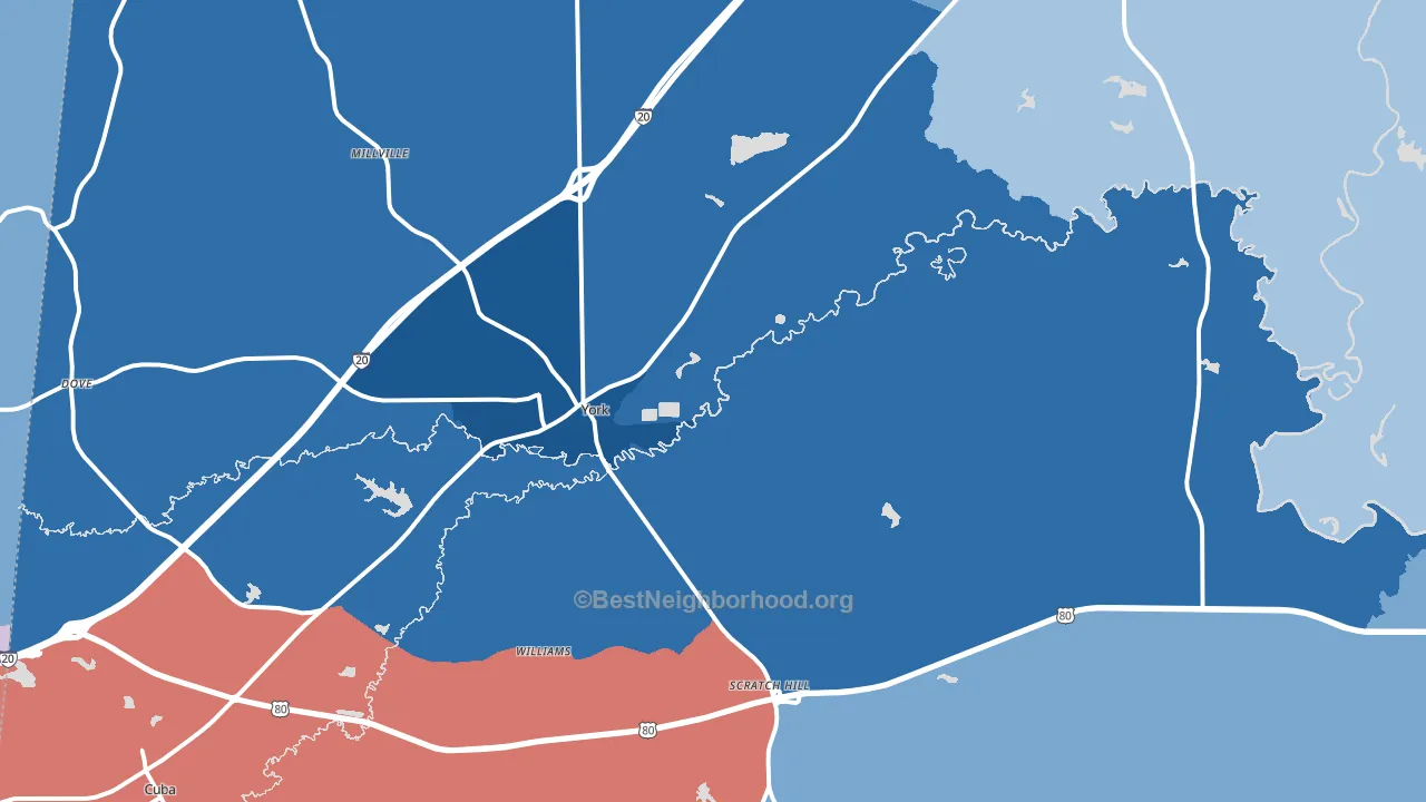 York, AL block-group political-lean map