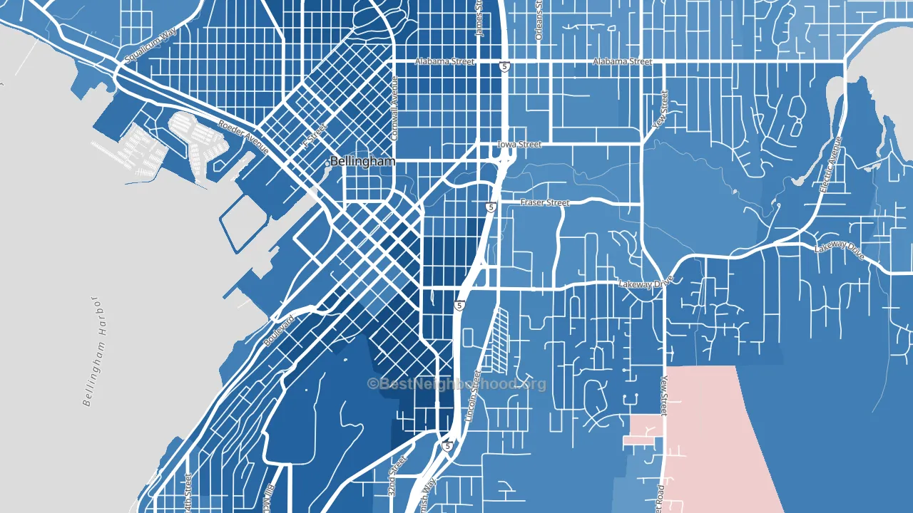 York, Bellingham, WA block-group political-lean map