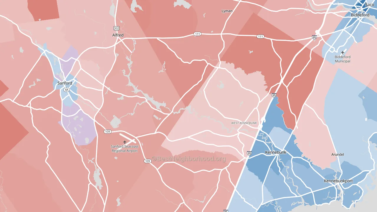 York County, ME block-group political-lean map